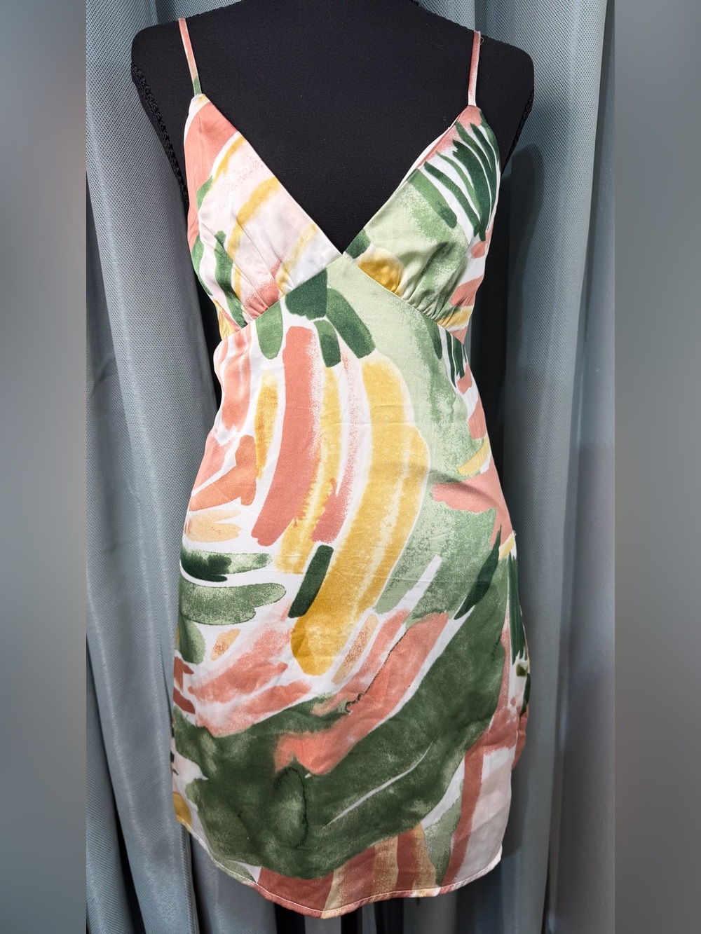 La Hearts Watercolor Slip Dress in Green, Pink & Yellow